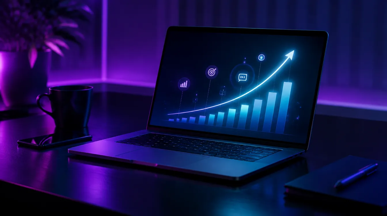 Laptop with a glowing growth chart