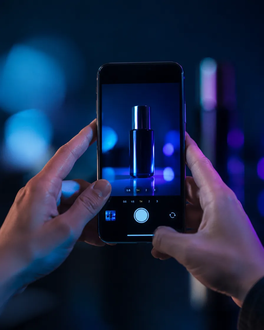 Hands filming a product on a phone